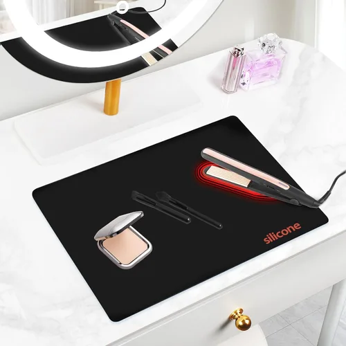 Vista 12 de Alfombrilla de maquillaje de silicona para tocador, 15.4" x 11.6" resistente al calor, alfombrilla de escritorio transparente, fácil de limpiar