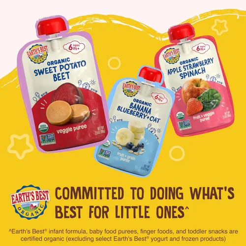 Vista 8 de Earth's Best Bolsas orgánicas de alimentos para bebés, puré de frutas y granos para bebés de 6 meses en adelante, puré de manzana orgánica