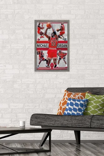 Vista 2 de Trends International Michael Jordan - Póster de collage de pared, 14.725 x 22.375 pulgadas, versión enmarcada de madera de granero