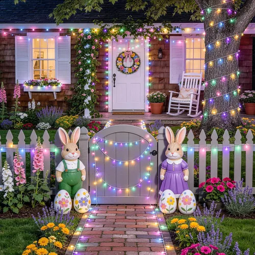Vista 3 de JMEXSUSS 200 luces LED de Pascua al aire libre e interior para decoraciones, 66 pies conectables pastel luces de Pascua cadena de alambre