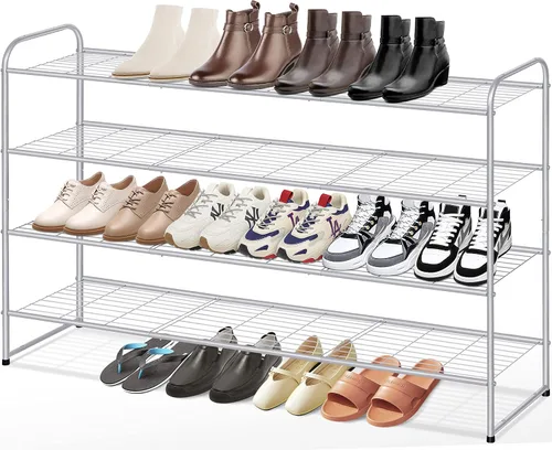 Vista 12 de KEETDY Organizador de zapatos largo de 2 niveles para armario, zapatero de metal para entrada, amplio estante apilable para zapatos con rejilla