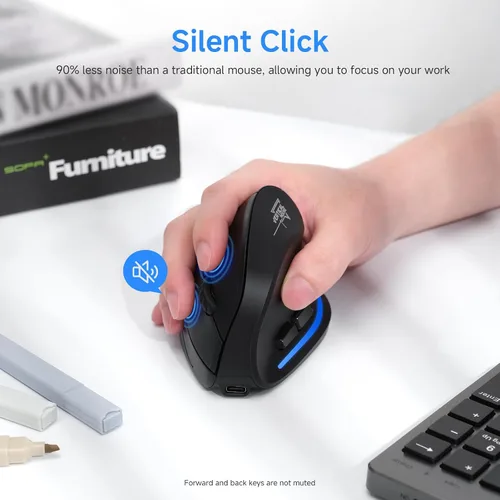 Vista 6 de ECHTPower Ratón inalámbrico ergonómico, mouse vertical Bluetooth con luz LED, controla hasta 3 dispositivos (BT5.0+BT5.0+2.4GHz), DPI ajustable