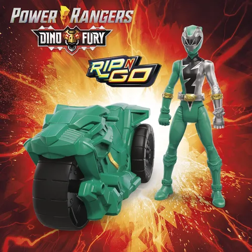 Vista 8 de Power Rangers Dino Fury Rip N Go Sabertooth Battle Rider and Dino Fury Green Ranger - Figura de acción y vehículo de 6 pulgadas, juguetes para niños