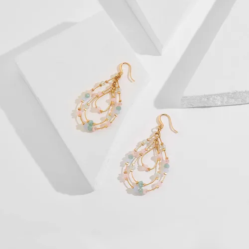 Vista 7 de TOVABA Aretes bohemios de dos tonos con cuentas, aretes colgantes bohemios, aretes de vacaciones, regalo de joyería, Latón, No es una piedra preciosa
