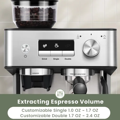 Vista 5 de Gevi Máquina de café expreso de 20 barras con molinillo y varita de vapor