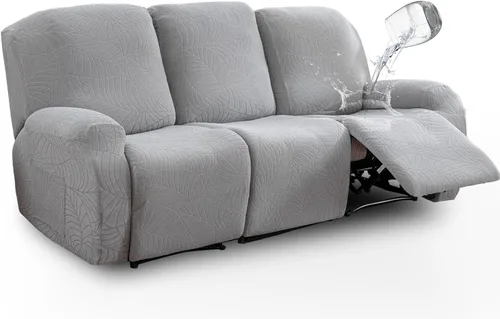 Vista 34 de vctops Funda repelente al agua para silla reclinable de 4 piezas con bolsillo lateral, diseño de hojas de jacquard, elástica, suave, protector