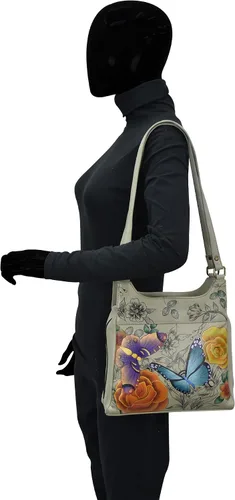 Vista 2 de Anna by Anuschka Bolso de cuero pintado a mano con triple compartimento para mujer