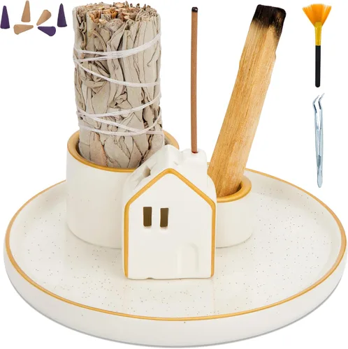 Vista 11 de ZenBless Soporte de incienso multifunción para quemar Palo Santo, manchas de salvia, varillas de incienso, soporte de cerámica hecho a mano