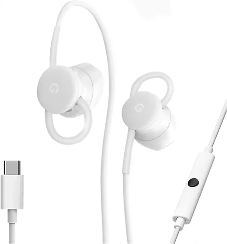 Vista 2 de Auriculares con cable Google, auriculares tipo USB-C, ajuste cómodo, controles en línea, compatibles con teléfonos tipo C - Blanco