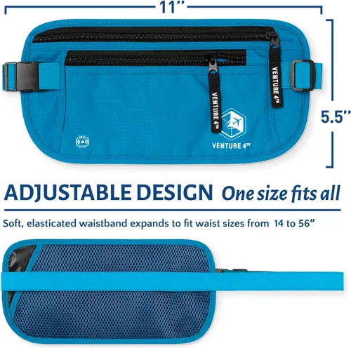 Vista 2 de VENTURE 4TH Cinturón de dinero de viaje, soporte delgado para pasaporte, bolsa de viaje con bloqueo RFID para proteger efectivo, tarjetas de crédito