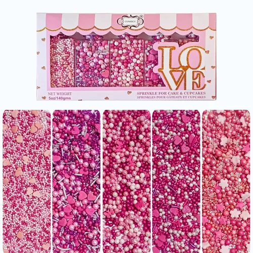 Vista 11 de Confect Mezcla de Chispitas de Corazón de Perlas Azules, Rosas y Blancas – Decoraciones Comestibles para Repostería para Pasteles, Cupcakes