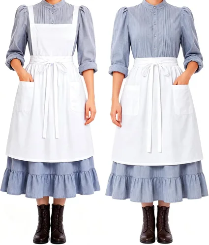 Vista 12 de White Maid Half Apron for Women with Pocket, Vintage Ruffled Apron Blanco
