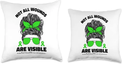 Vista 3 de Not All Wounds Are Visible Mental Health Awareness Advocate Throw Pillow