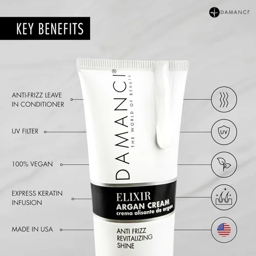 Vista 4 de DAMANCI Crema de argán, crema para peinar el cabello y acondicionador sin enjuague, suaviza el cabello y antiencrespamiento, con aceite de argán