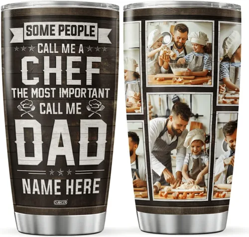 Vista 8 de CUBICER Vasos de café personalizados, taza de viaje de peluquero para papá, papá, abuelo, hombres, taza de acero inoxidable, fotos personalizadas