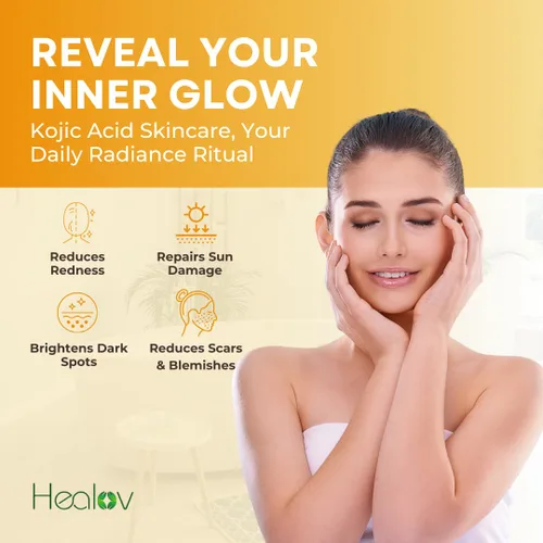 Vista 4 de Set de cuidado de la piel de ácido kójico – Jabón limpiador de jabón kójic, exfoliante corporal, crema facial y suero facial iluminador