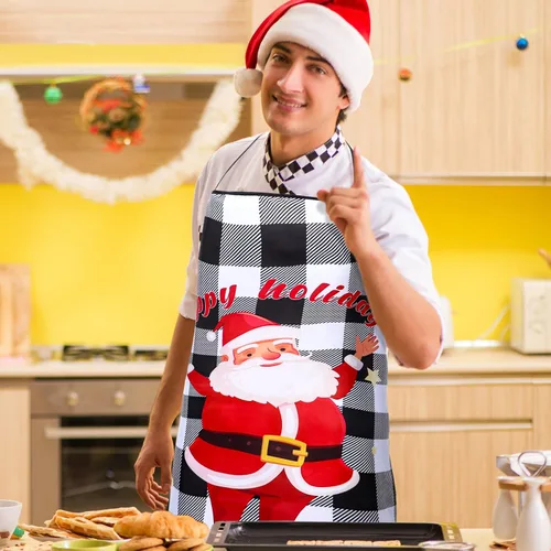 Vista 5 de 4 delantales divertidos de Navidad, delantales de cocina de búfalo a cuadros, regalos de cocina para hombres y mujeres, suministros de fiesta