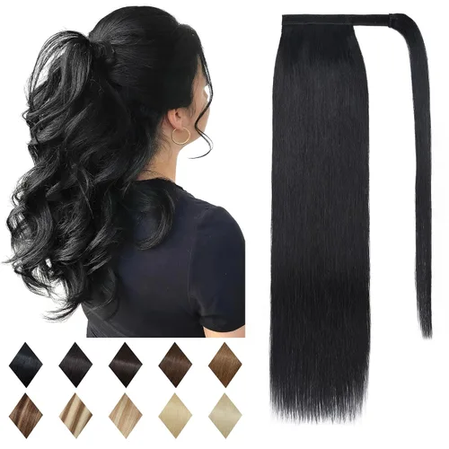 Vista 20 de SEGO Pinza de Gancho Extensión de Cola de Caballo Extensiones de Cabello Humano con Pinza para Cola de Caballo Extensiones de Cabello Real de Cola