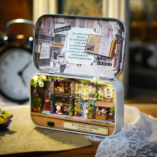Vista 3 de Spilay - Kit de muebles de madera para casa de muñecas en miniatura, hecho a mano, modelo de mini caja de hierro tipo teatro, escala 1:24, juguetes