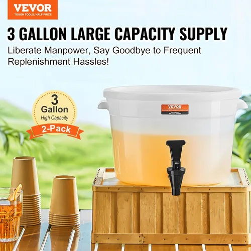 Vista 2 de VEVOR Dispensador de bebidas, 3 galones *2 dispensadores de bebidas para fiestas, dispensador de jugo de plástico con llave y tapa, dispensador