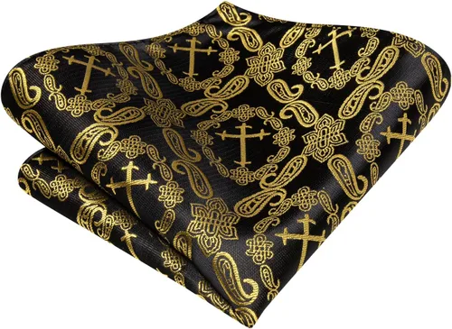 Vista 316 de Hi-Tie Corbata clásica de cachemira para hombre con pañuelo y gemelos a cuadros