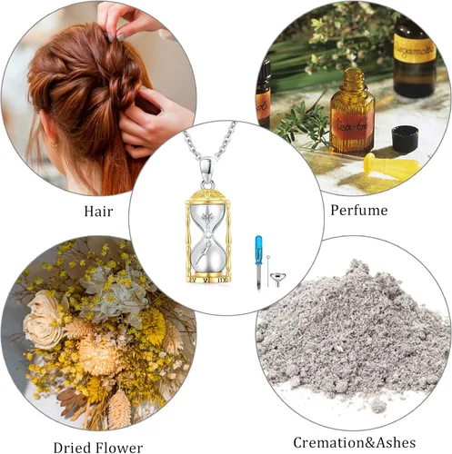 Vista 6 de Bala, reloj de arena, cilindro, collar de urna de plata de ley 925, colgante de recuerdo de cremación, joyería de bautismo para hombres y mujeres