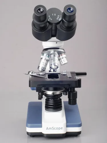 Vista 3 de AmScope Microscopio compuesto binocular de laboratorio 2500X LED w 3D-etapa, libro y conjunto de diapositivas en blanco