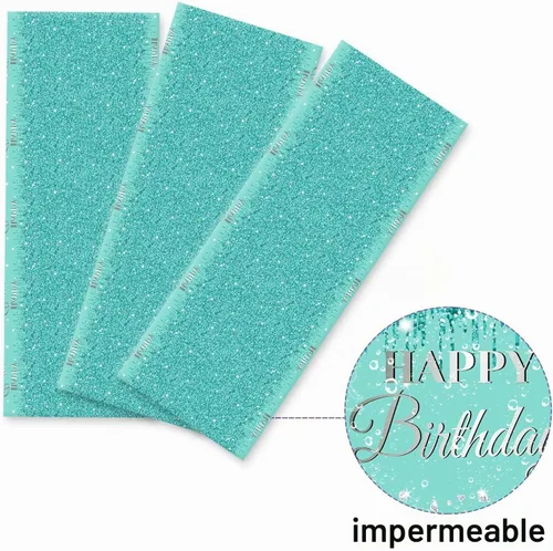 Vista 4 de 3 manteles de cumpleaños verde azulado y plateado para decoraciones de fiesta de feliz cumpleaños, cubiertas de mesa de plástico desechables