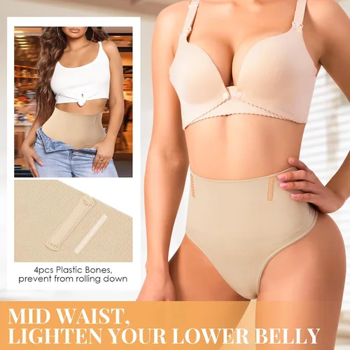 Vista 3 de Tanga moldeadora de abdomen para mujer, sin costuras, moldeadora de cuerpo, ropa