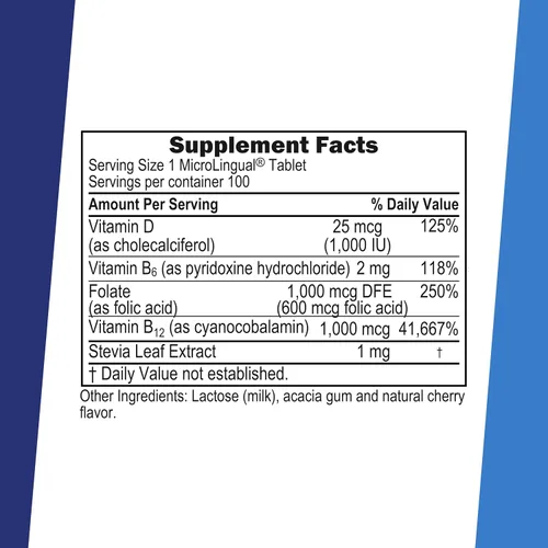 Vista 2 de Superior Source No Shot Vitamina B12 Cianocobalamina 1000 mcg, B6, ácido fólico, vitamina D 1000 UI, tabletas microlingües de disolución rápida, 100