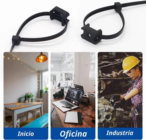 Vista 3 de Kit de soportes para bridas de cables, juego de 60 soportes organizadores de clips de cable de alambre con bridas de cables de 8 pulgadas, base