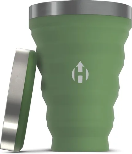 Vista 5 de HYDAWAY Pinta Plegable de 16 oz - Taza de Silicona Libre de BPA con Borde de Acero Inoxidable - Reutilizable, Empacable y Duradera para Acampar, Fern