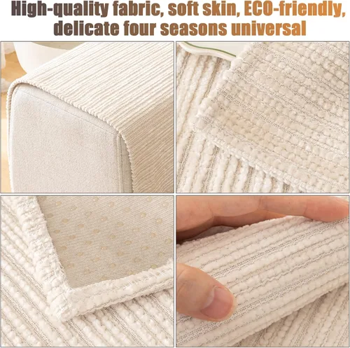Vista 2 de OKYUK Funda de sofá de felpilla suave antideslizante para sofá seccional, funda para sofá, funda de sofá a rayas con textura, lavable, protector