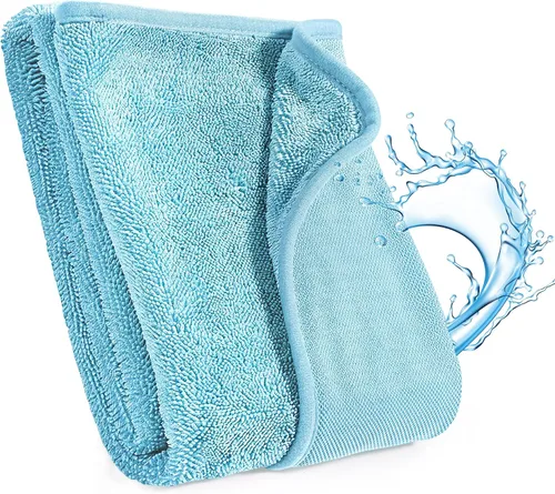 Vista 35 de JOYMOOP Paños de limpieza de microfibra, paquete de 18, 10 x 10 pulgadas, color azul, reutilizables, sin pelusas, súper absorbentes, para limpieza