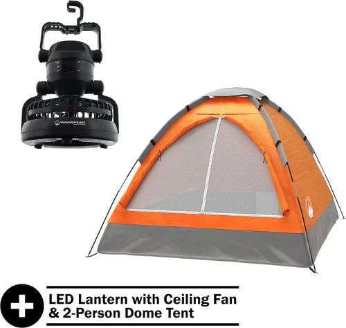 Vista 5 de Wakeman Tents 2-Person Tent with Removable Rain Fly and Carry Bag – Comes with Camping Lantern with Fan – Weather-Resistant Camping Accessories by