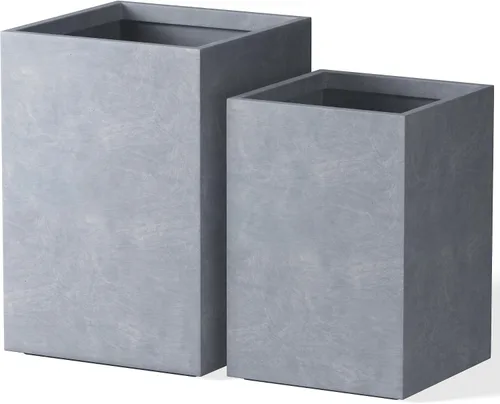 Vista 14 de Kante Macetas rectangulares de hormigón de 12.6 pulgadas de alto, macetas ligeras para interiores y exteriores con orificio de drenaje y tapón