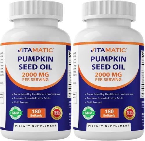 Vista 10 de Vitamatic Aceite de semilla de calabaza 2000 mg cápsulas de cápsulas, 180 cápsulas blandas 1000mg por cápsula blanda