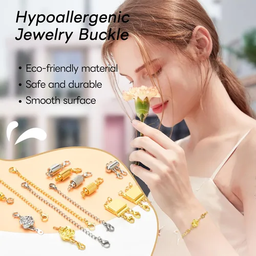 Vista 5 de 16 cierres magnéticos de joyería y collar con cierre de capas, extensores de collar de oro y plata, múltiples tamaños y estilos, extensores