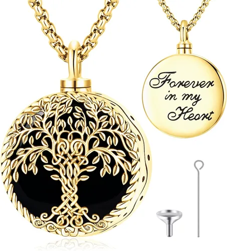 Vista 11 de Eusense Tree of Life for Ashes Urn Necklace Cremation Jewelry Oro