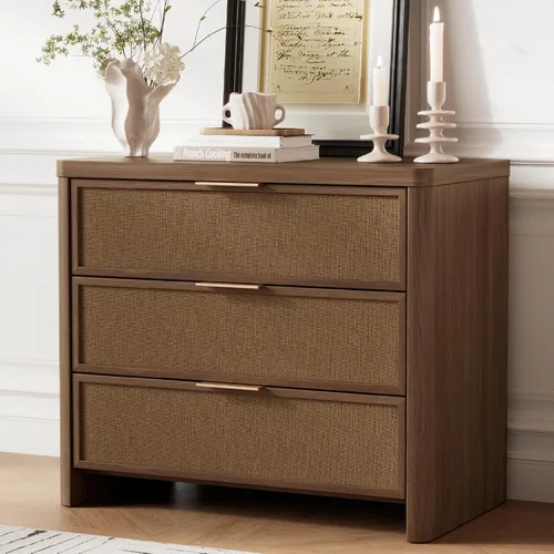 Vista 12 de Cómoda de ratán con 6 cajones para dormitorio, cómoda de 47.2 Roble natural