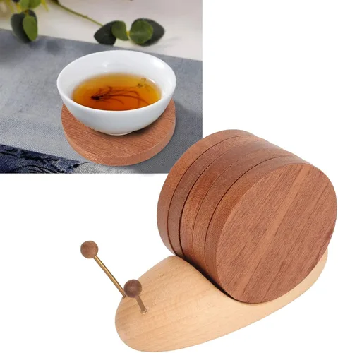 Vista 6 de Juego de posavasos de caracol con imán, exquisitos posavasos de madera para bebidas para el hogar o el restaurante, Rústico