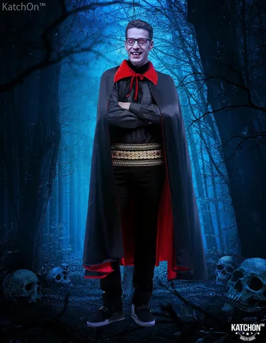 Vista 5 de KatchOn, Unisex Vampire Cape for Adults - Reversible Cape Vampire Black and Red Cape, Vampire Accessories Halloween Party