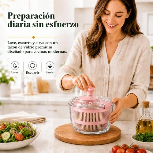 Vista 4 de Ensalada de vidrio Spinner 3.2 cuartos de galón, pequeño hilandero Rosa