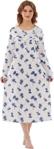 Vista 3 de Keyocean. - Camisón largo para mujer, de algodón, suave, ligero, ropa de dormir y de descanso para el verano.