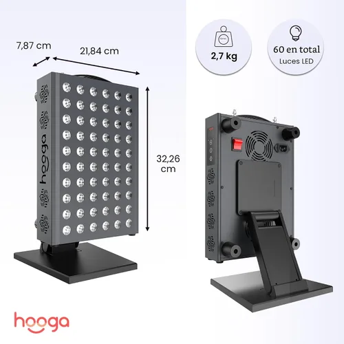 Vista 5 de Hooga Panel de terapia de luz roja para cara y cuerpo, luz LED roja e infrarroja cercana con temporizador y soporte, 60 LED de bajo nivel de alta
