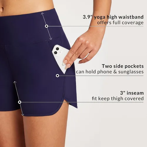 Vista 4 de BALEAF Traje de baño de cintura alta de 35 pulgadas para mujer, de secado rápido, con bolsillos