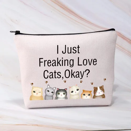 Vista 4 de BDPWSS Bolsas de maquillaje para amantes de los gatos, regalo para mamá, bolsa de viaje Crazy Cat Lady Bolsa de viaje para dueño de gatos, regalo