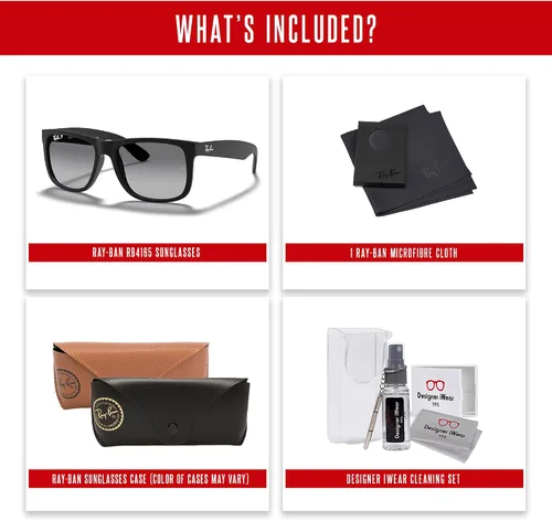 Vista 5 de Ray-Ban Justin RB4165F Square Asian Fit Low Bridge Sunglasses for Men +BUNDLE with ACCESSORY EYEWEAR KIT