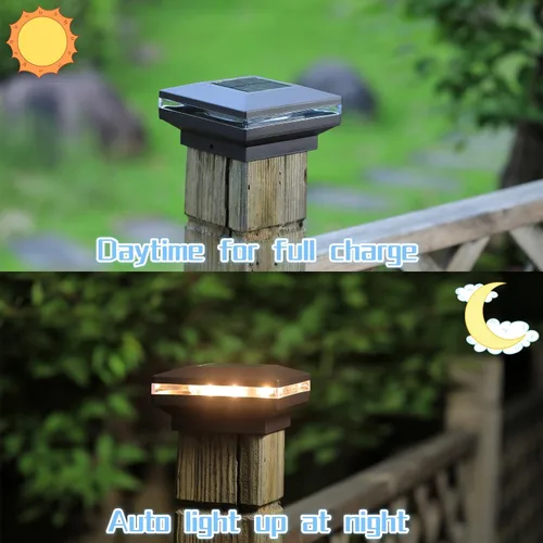 Vista 5 de Dynaming Paquete de 12 Luces Solares para Postes, Luz Decorativa Solar para Exteriores para Tapa de Poste, Carcasa Negra e Iluminación LED Blanca