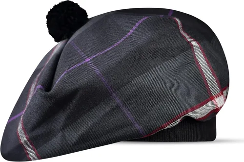 Vista 6 de Sombrero escocés Tam o Shanter Gorro escocés Tartan P.V Tartan (poliviscosa) Mezcla de lana con pompón Talla única para todos.